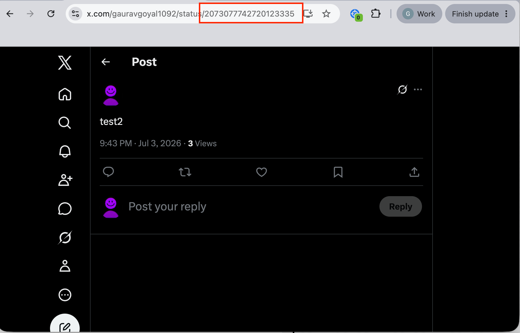 A single post on X with the ID number highlighted at the end of the URL